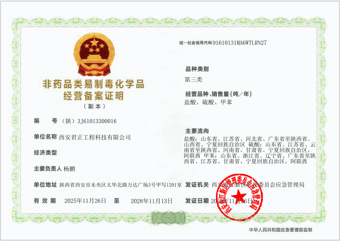 Non-drug Precursor Chemicals Operation Filing Certificate